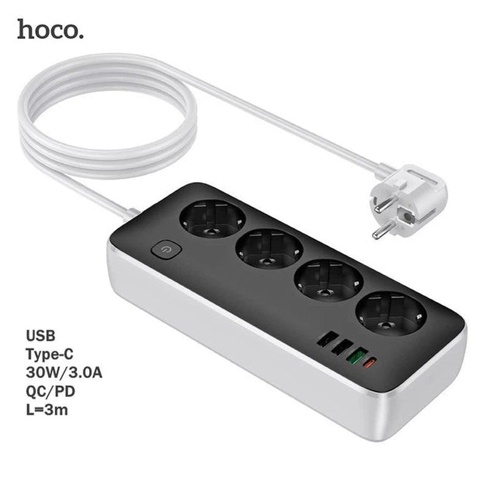 Portable Power Strip 4-Socket + USB + Type-C