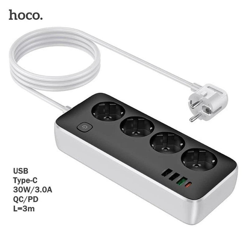 Portable Power Strip 4-Socket + USB + Type-C